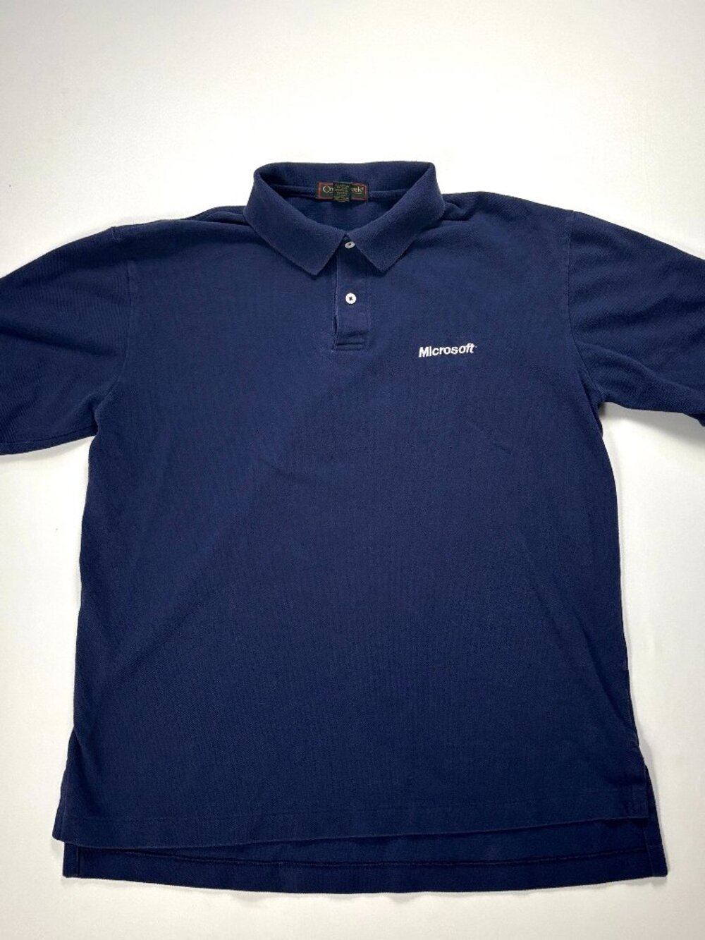 Vintage Mens Micosoft Polo Shirt Cross Creek Navy Blue Sz L Cotton Tech Promo